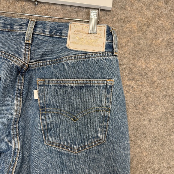 Levi's 501 Patchwork Jeans Womens 27x28 Button Big E Colorblock Blue Black White - Picture 11 of 16